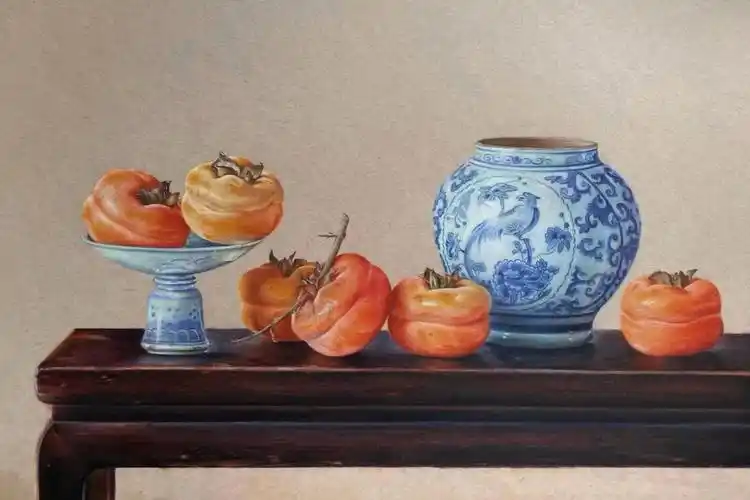 超写实彩铅柿子与青花瓷教程