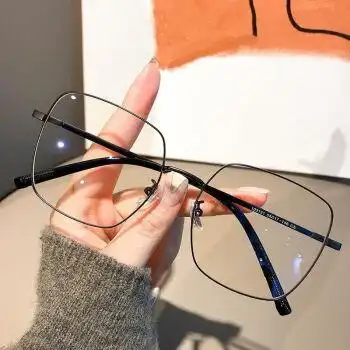 男大脸正方形金属大框眼镜女可配有度数防蓝光素颜眼睛细框潮 黑色 0