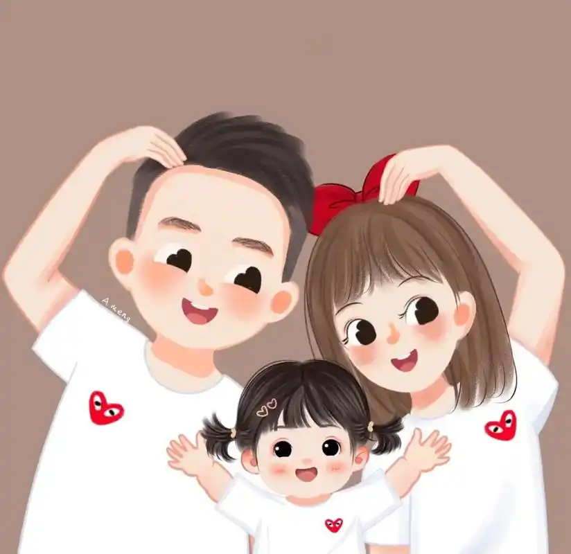 一家三口卡通图像,#全家福卡通头像 - 抖音