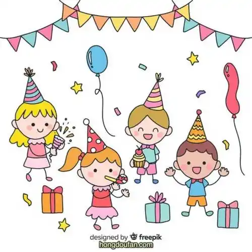 小男生小女生好朋友一起庆祝生日快乐要如何画?生日派对简笔画大全