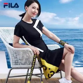 fila 斐乐官方高圆圆同款连衣裙2021夏季新款修身运动针织裙女裙