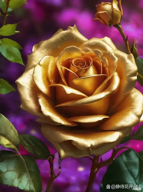 金玫瑰悄然绽放,其华贵的金色在阳光下熠熠生辉,每一片花瓣都仿佛被