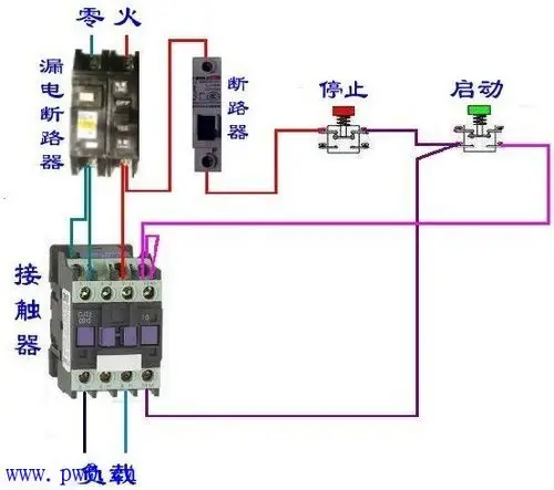 单相用接触器实物接线图