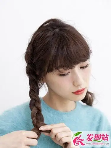 双马尾麻花辫的编法图解空气感刘海清新减龄