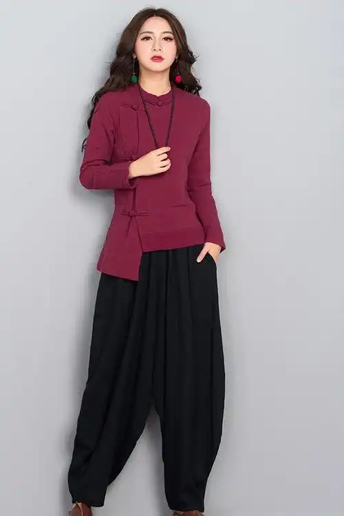 女秋冬加绒加厚长袖时尚练功服武术陈家沟太极拳服上衣