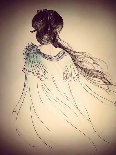 简笔画古风女子撑伞背影图古风淡雅高清背景图雨中-18kb手绘古风女子