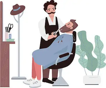 男人剪胡子.男性造型师修剪面部毛发.时髦的人理发.美发治疗.