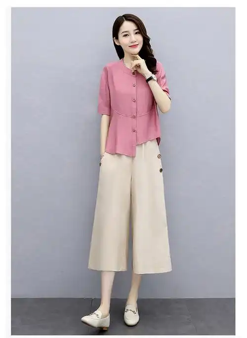 p 197 时尚棉麻套装女2020年夏季新款文艺复古休闲亚麻洋气