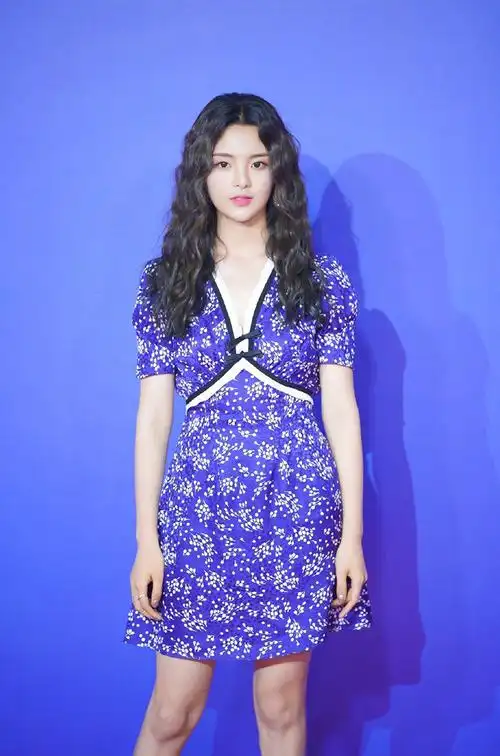 紫色新明星连衣裙印花修身气质高腰夏新连衣裙