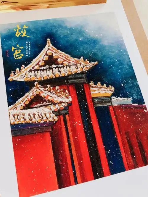 7815#大睿睿的油画棒课程纵享丝滑@安美鲸#故宫  #雪景#油画棒画