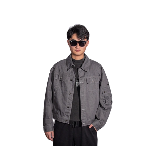 期哲男外套春秋牛仔外套男牛仔服男薄款上衣夹克外套灰色工装