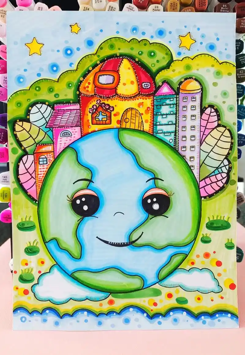 保护环境爱护地球类主题绘画#创作灵感#爱护地球家园美化人类生 - 抖