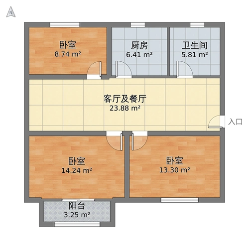 上海市闵行区 莲花公寓3室1厅1卫 101m05-v2户型图 - 小区户型图