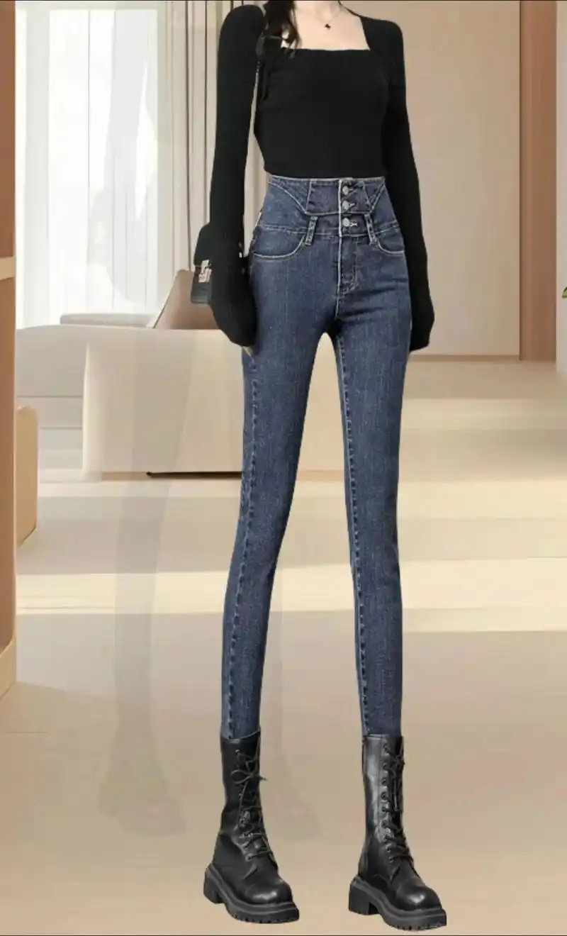 高腰小脚牛仔裤女春秋季新款来了~#开春搭配 姐妹们,被追问无