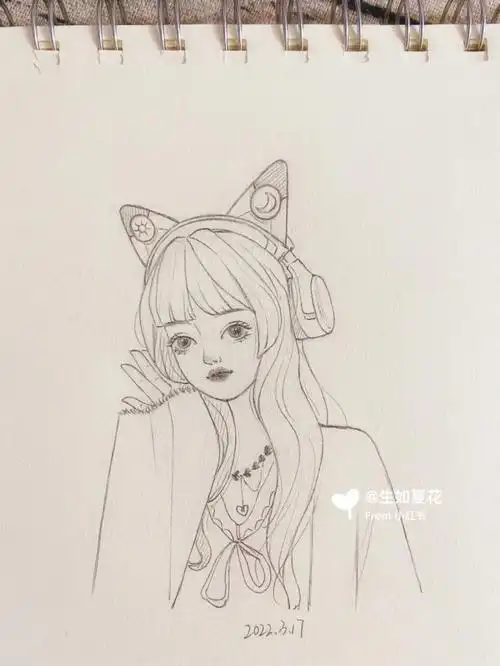 画画打卡  #画画  #少女线稿  #手绘头像  #绘画教程  #简笔画