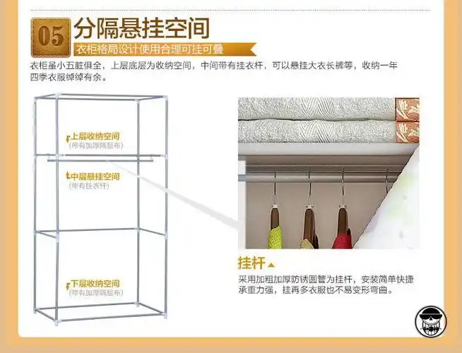 待婉布衣柜简易衣柜非实木收纳架钢管加粗加厚加固钢管架子无纺布衣橱