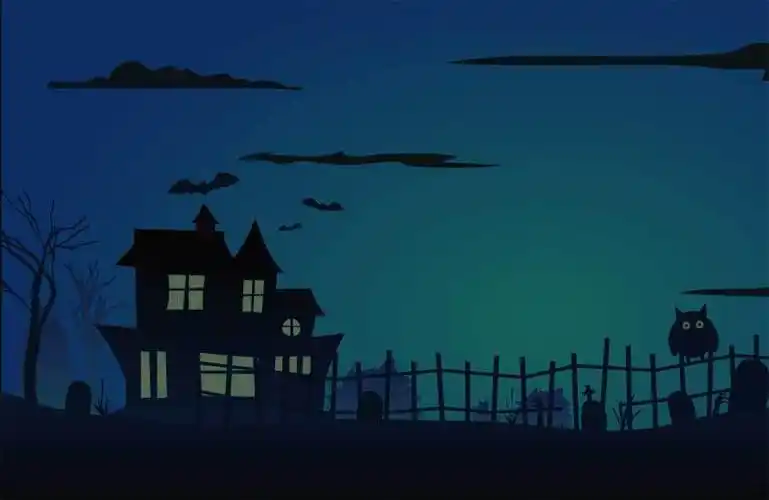 html5基于svg制作深夜里恐怖的鬼屋手电筒照亮动画场景特效.