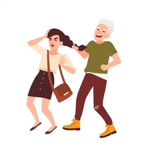 男孩抓着女孩的头发大笑图片