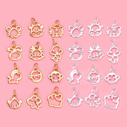 s925纯银十二生肖属相吊坠 可爱镂空diy手链项链挂坠饰品配件