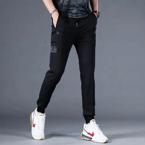 男款裤男夏季子男弹力百搭运动裤薄款潮牌黑色工装修身小脚休闲裤