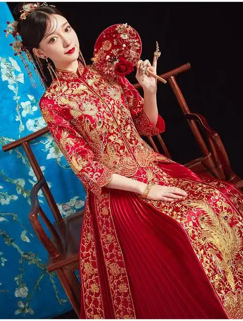 中式婚礼龙凤褂直筒秀禾服新娘新款秀禾服中式结婚婚纱礼服敬酒服嫁衣