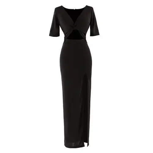 女装店性感连衣裙女夏新款夜场晚礼服长裙气质镂空v领开叉长款夜