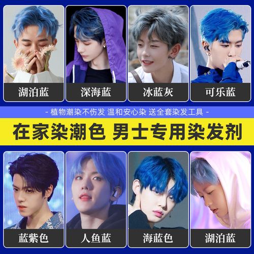 湖泊人鱼蓝男士专用染发剂抖音流行克莱茵蓝染发膏超显白雾霾蓝潮