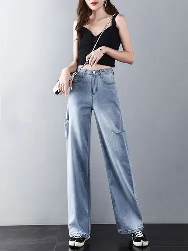 直筒牛仔裤宽松女