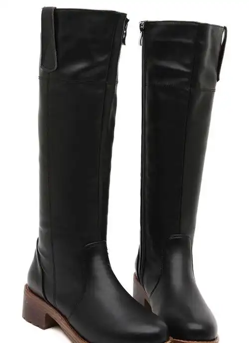 2014秋冬新款 欧美简约性感防水台圆头粗跟女高筒靴 骑士.