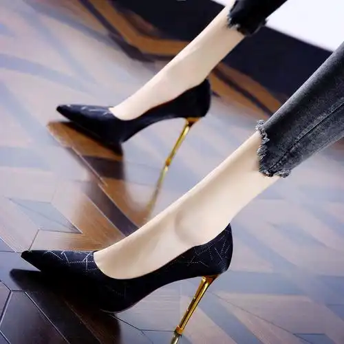 欧美性感水钻小众设计感法式高跟鞋女22春秋新款尖头细跟单鞋潮流