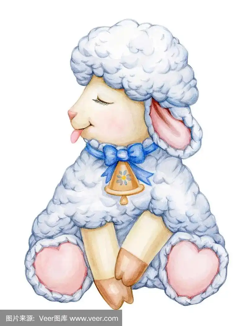 可爱,坐着,羊宝宝卡通,孤立在白色.