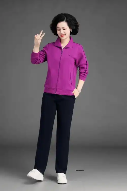 乔丹中国专卖中老年人女装运动服套装50岁60妈妈春秋外套老太太上