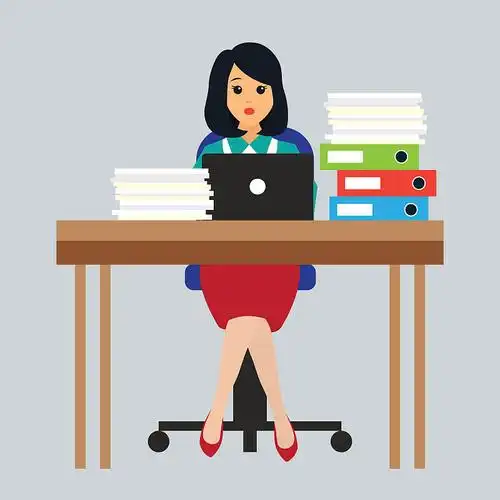 忙碌的女商人因为办公室里满是文书工作而倍感压力,卡通概念.