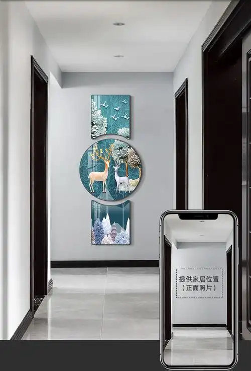 轻奢福禄玄关装饰画进门墙画入户正对门壁画大气走廊过道挂画