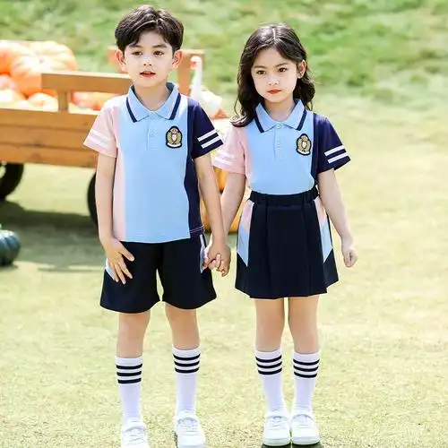 幼儿园园服夏装小学生校服套装儿童夏季纯棉短袖班服学院演出服装-阿