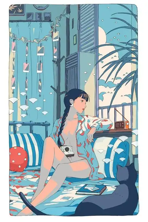 清新的女生日常生活唯美插画图片