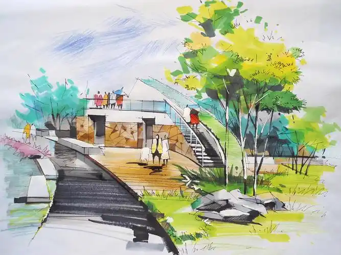 其实很多成品的景观都是由设计师这样用手画出来的,手绘效果图也是一