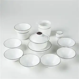 生态宜家官方直销白瓷功夫茶具套装家用简约陶瓷斗笠杯盖碗整套茶海