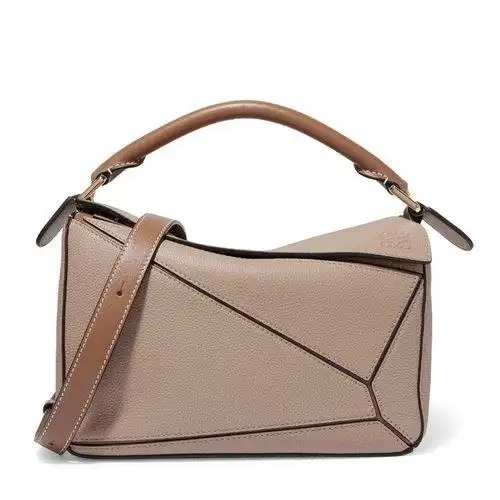 【包税】loewe/罗意威 经典款puzzle女士小号沙/粉红色拼色粒面小牛皮