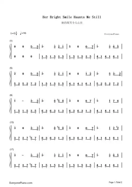 her bright smile haunts me still-她的微笑令人心往-钢琴谱文件