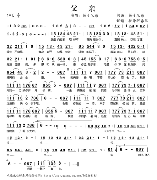 父亲_筷子兄弟_歌谱歌词_曲谱资料