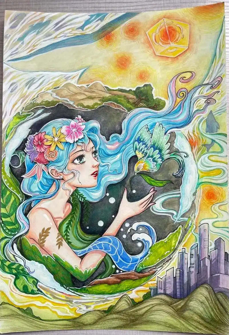 人与自然和谐共生.#一起学画画 #马克笔手绘 #画画 #一学 - 抖音