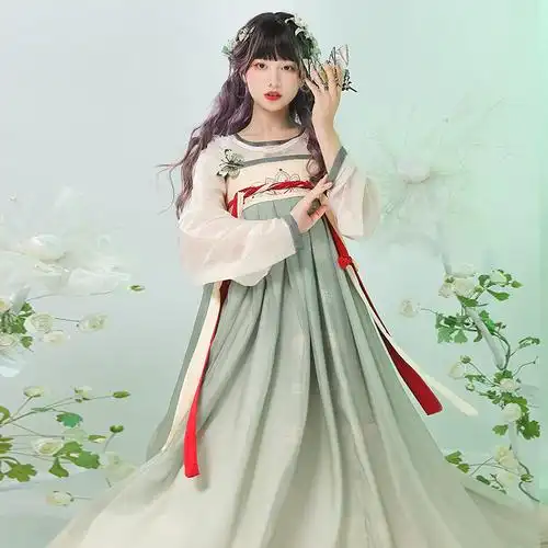 清梳原创苏荷唐制汉服女古装2021秋季坦领齐胸汉服