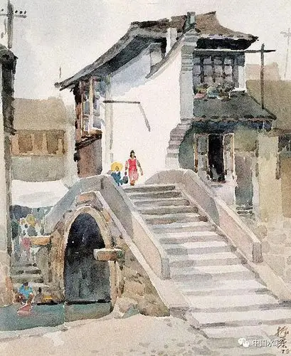古镇老街水彩写生
