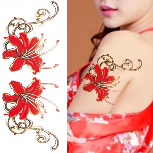 纹身贴女防水持久刺青遮疤痕彼岸花爱情花性感胸部情侣女生小清新