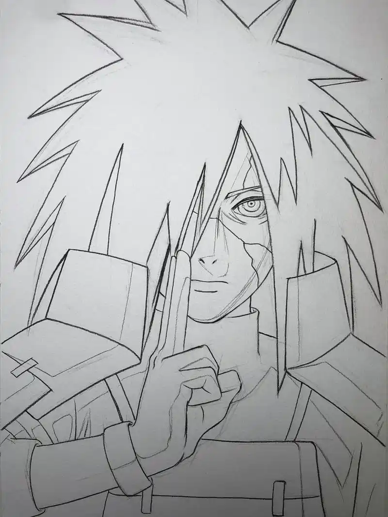 手绘火影忍者动漫人物宇智波斑绘画过程图