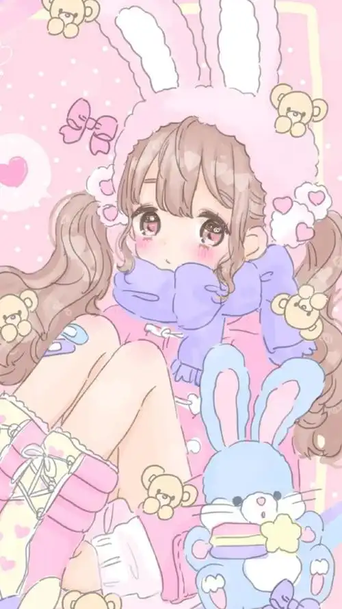 插画 文字 动漫 平铺 萌物 软妹 少女心 粉色 卡通 可爱 人物 萌萌的