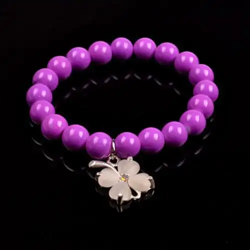 复古琉璃紫色 幸运四叶草白色穿珠手链 批发 sa004