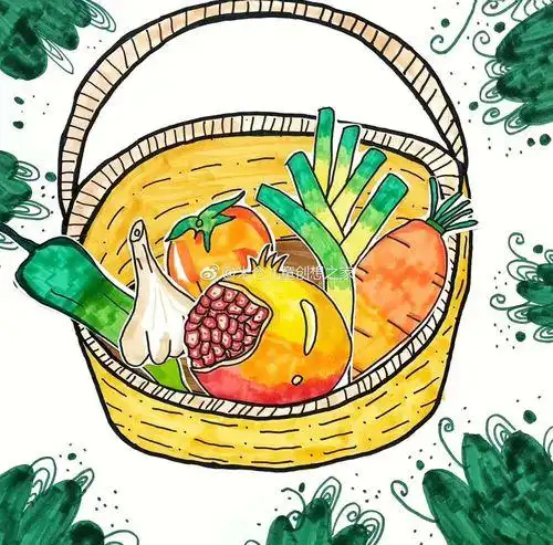 篮子简笔画图片 水果篮子简笔画图片