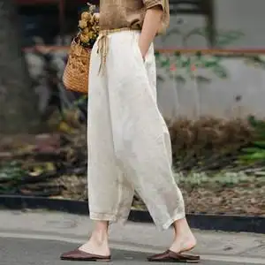 女士亚麻裤子夏九分裤图片
